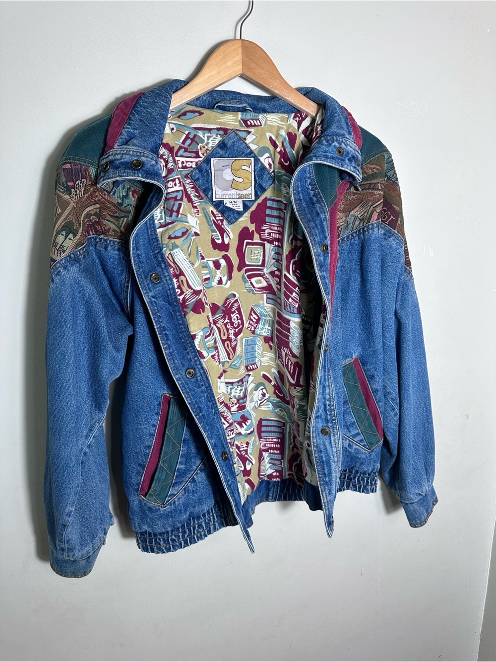 Vintage 90s Denim Jacket with Multicolor Accents - Picture 1 of 10